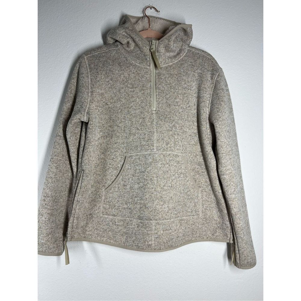 Anthro Thread & Supply Flees Knitted Hoodie 1/4 zipper Cream Teddy Lined Size S